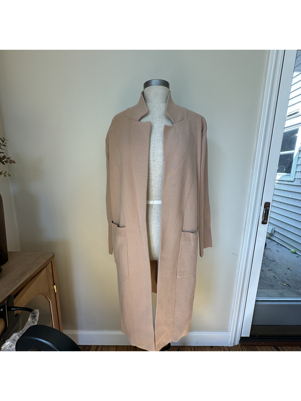 ANRABESS Tan Brown Longline Open Front Cardigan Sweater Coat Coatigan Medium